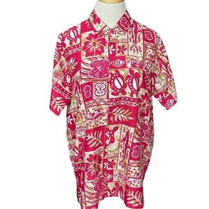 Happy Bay Hawaiian Shirt Pink Short Sleeve Button Down S